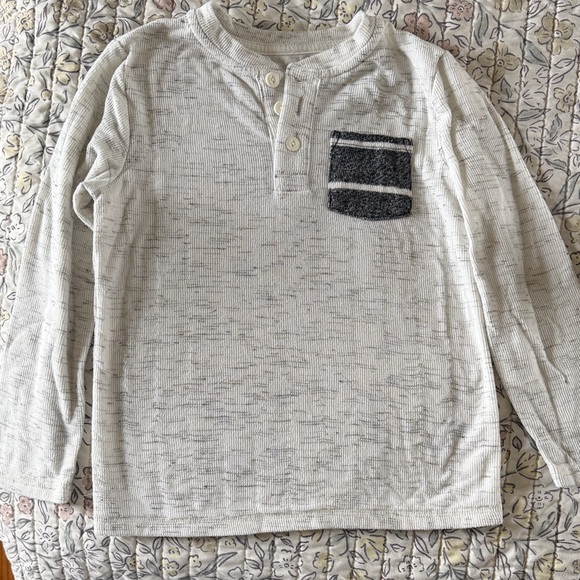 Cat & Jack Cream Henley Shirt with Black Pocket - Picture 1 of 2